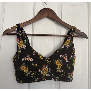 Offline by Aerie Women’s Small Black Floral Sports Bra Mesh Back Band NWT